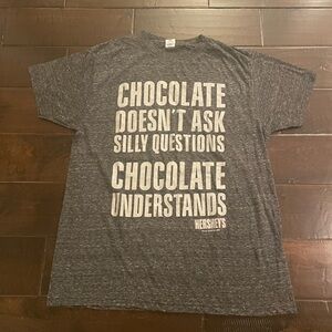 Hershey's Charcoal Gray Graphic Tee “Chocolate doesn’t ask silly questions”